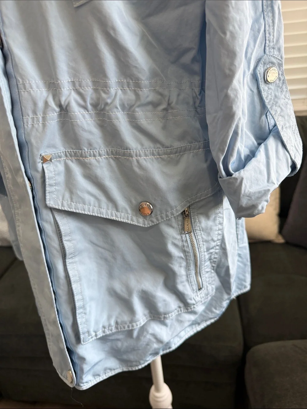 Michael Kors Light Blue Hooded Utility Jacket